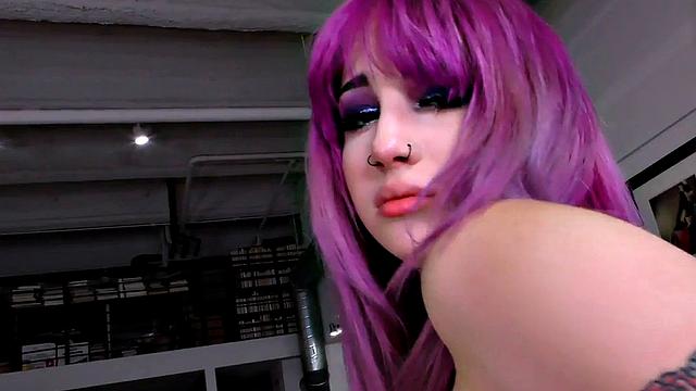POV tattooed and pierced babe with purple hair fucked