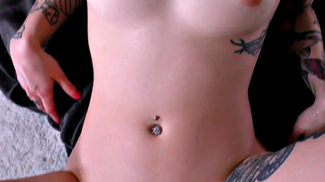 POV tattooed and pierced babe with purple hair fucked