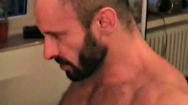 Amateur German hunk rides in 3some while jerked