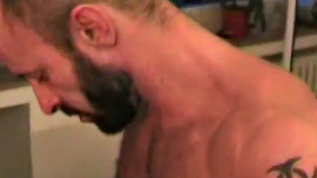 Amateur German hunk rides in 3some while jerked