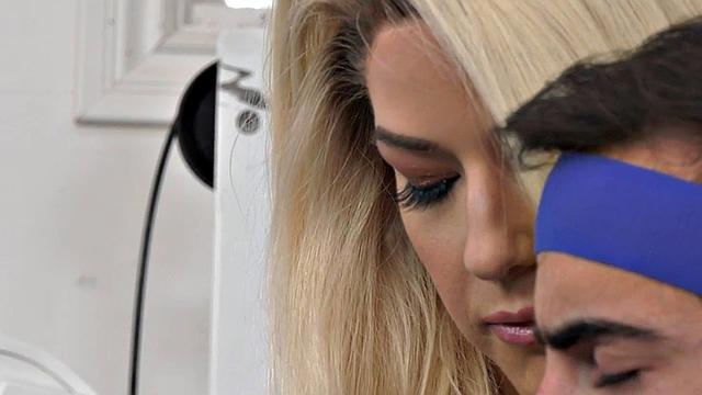 Big Tit Blonde MILF Gets Her Pussy Licked and Pumped By Stepson at The Gym