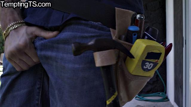 Cute TS in glasses bounces on lover's dick