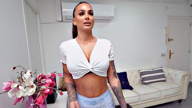 Tattooed big-ass and big-boobs maid POV fucked by boss