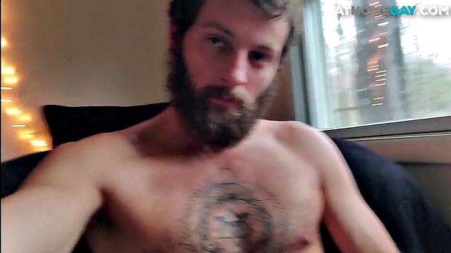 Tattooed otter having anal play in solo