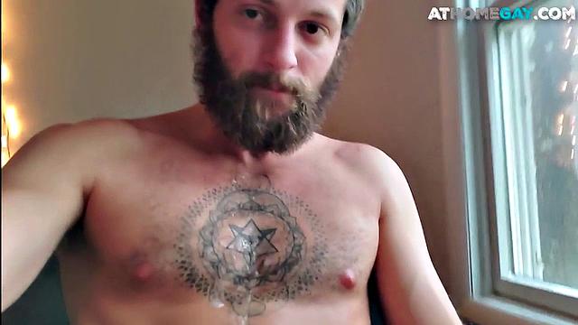 Tattooed otter having anal play in solo