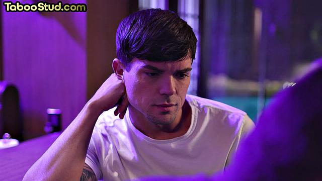 Busty stud analdrilled by muscled man