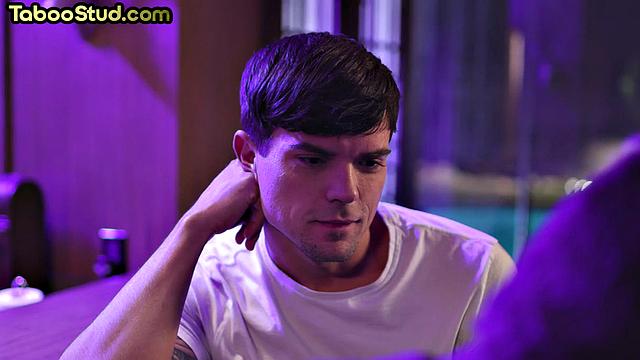 Busty stud analdrilled by muscled man