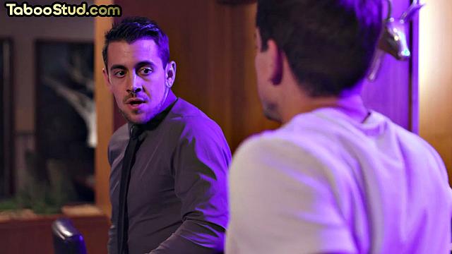 Busty stud analdrilled by muscled man