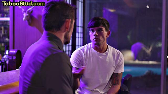 Busty stud analdrilled by muscled man