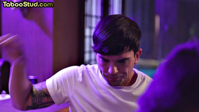 Busty stud analdrilled by muscled man