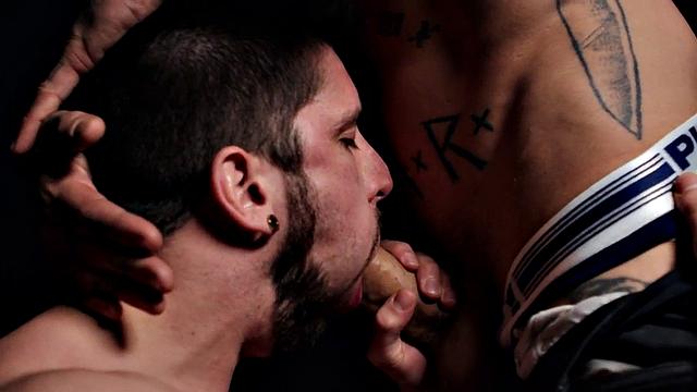 Barebacked stud drilled in anal by male dick