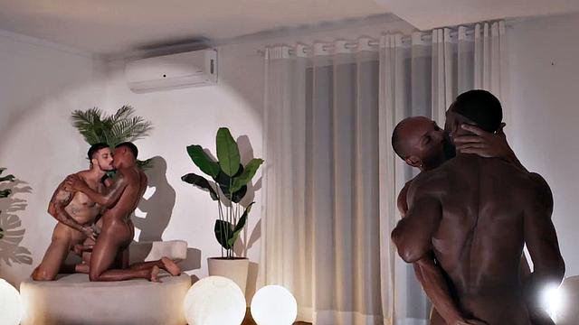 Real Latin Stud pounded in group sex before facial