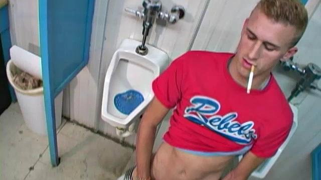 Truck stop trick Nevada Adams is 19 years old. He likes hanging out in the mens room looking for action. This big dick, green eyed little bad boy puts on quite a show, but he's used to it, with all the practice he gets in public toilets.