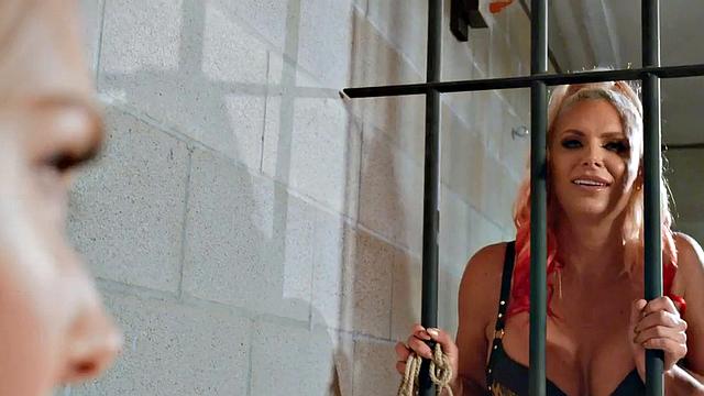 Lezdom prison guard toying slut in prison cell