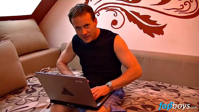 Aroused Tom jerks off his cock - Tom