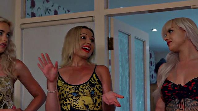 CFNM British femdom babes suck cock in group action