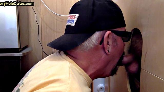 Gloryhole gaydaddy barebacked in sling by BF at home