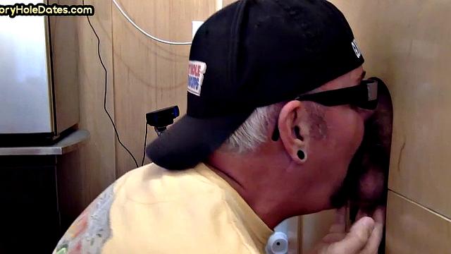 Gloryhole gaydaddy barebacked in sling by BF at home
