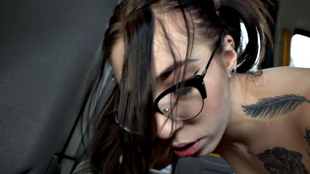 Tattooed and pierced taxi whore POV drilled outdoor