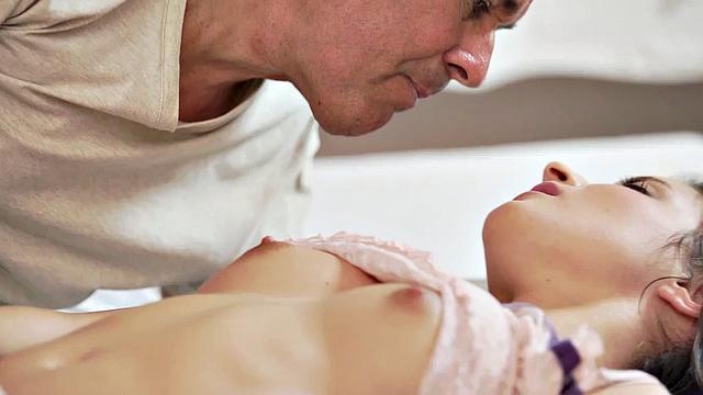 Handsome old man joins aroused babe for anal sex