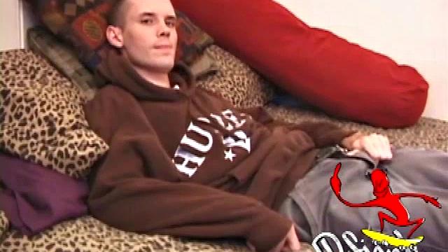 Straight from the skater park, young Logan was more than willing to drop by and show off his package. Once he strips naked and gets comfortable, this skater boy goes right to work stroking a boner.