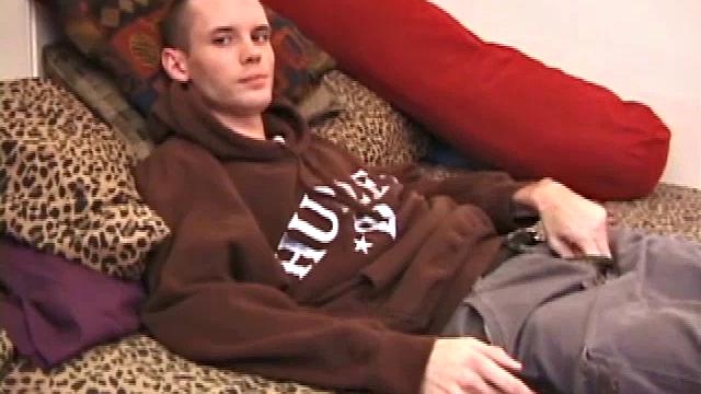 Straight from the skater park, young Logan was more than willing to drop by and show off his package. Once he strips naked and gets comfortable, this skater boy goes right to work stroking a boner.