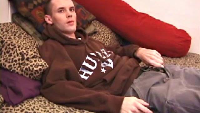 Straight from the skater park, young Logan was more than willing to drop by and show off his package. Once he strips naked and gets comfortable, this skater boy goes right to work stroking a boner.