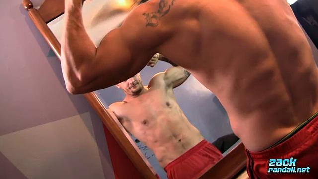 Jimmy Longdong strokes his cock after a sweaty gym session