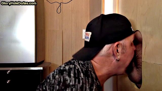 DILF sucks gloryhole penis in homemade action