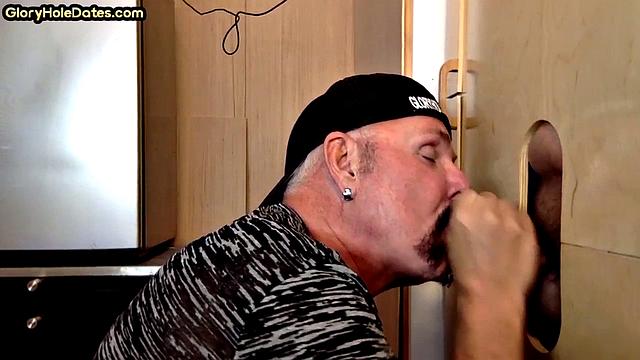 DILF sucks gloryhole penis in homemade action