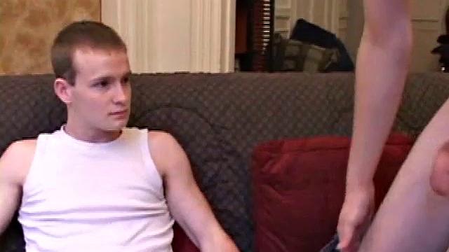 Lex and Roar are sitting on the sofa. Roar starts sucking Lex and then Lex returns the favor. Lex is a hot little twink, slim, slender and with a smooth upper body. He tells us several times that he's straight and curious to try M2M.