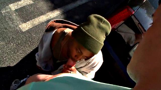 Black amateur fucked on public parking lot outdoor