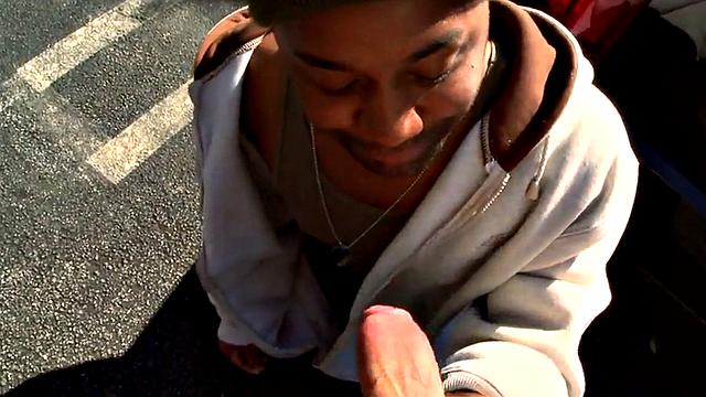 Black amateur fucked on public parking lot outdoor