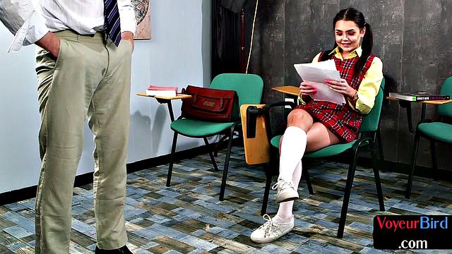 Uniform voyeur giving JOI to professor