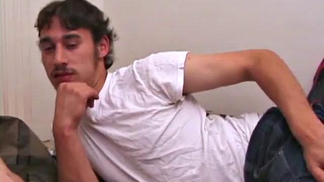 This is Shane's first time with another guy, so he's pretty excited. In fact, he cums all over Ricky's face and shoots well behind his head, after Ricky sucks him off for a few minutes.