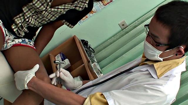Asia twink fingered and breeded by medic for cum