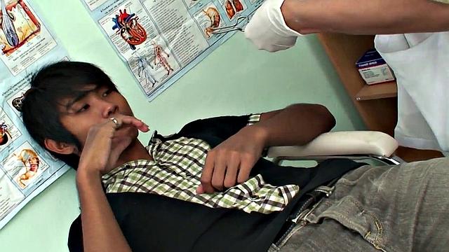 Asia twink fingered and breeded by medic for cum