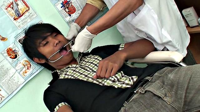 Asia twink fingered and breeded by medic for cum