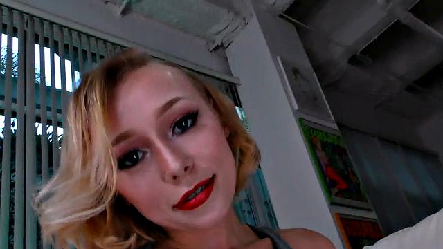 Small boobs HJ GF wanks oiled POV cock while talking dirty