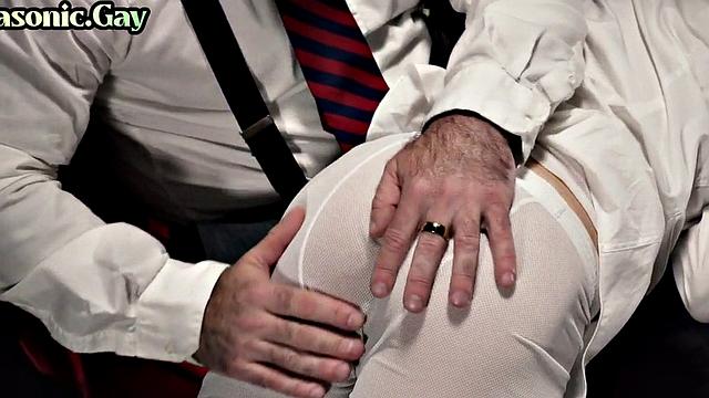 Whipping dominant master jerks twink oiled cock