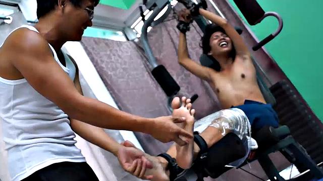 These boys just keep coming for a workout, and they surely get one! This time Asian cutie Idol gets restrained to the equipment for a hearty tickle workout on every muscle of his body.