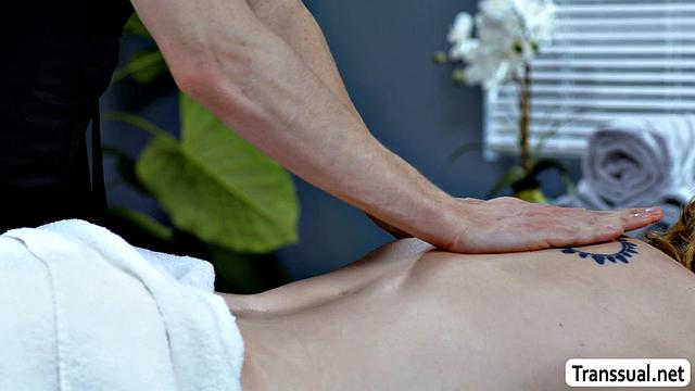 Busty TS customer gets horny after a boob massage