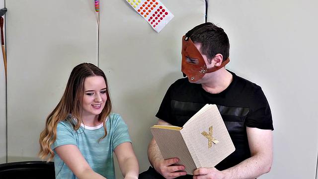 Bound ebony teen gagging on doms cock