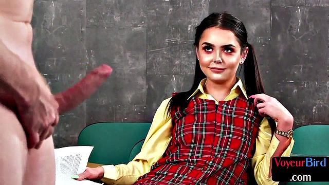 Voyeur CFNM college uniform GF teases professor