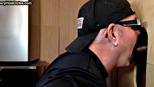 Gloryhole BJ DILF eats black cock for cum in mouth taste