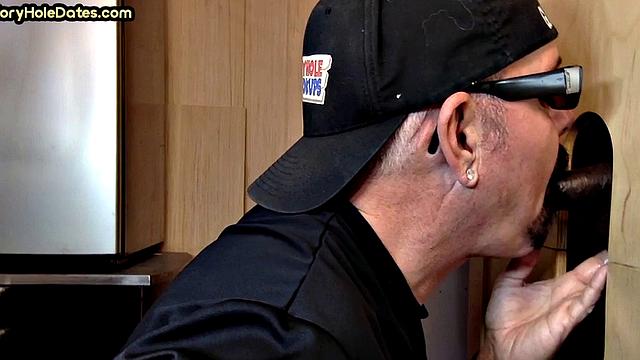 Gloryhole BJ DILF eats black cock for cum in mouth taste