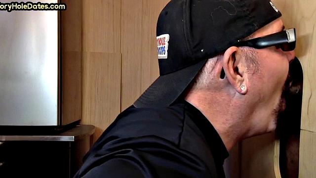 Gloryhole BJ DILF eats black cock for cum in mouth taste
