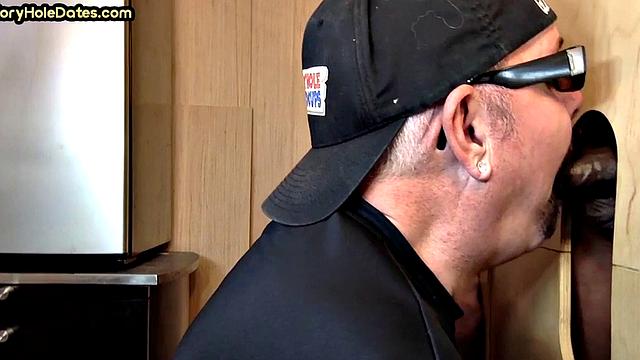 Gloryhole BJ DILF eats black cock for cum in mouth taste