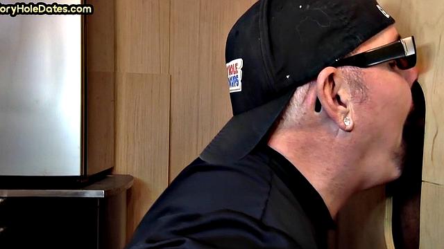 Gloryhole BJ DILF eats black cock for cum in mouth taste