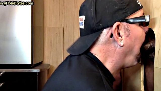 Gloryhole BJ DILF eats black cock for cum in mouth taste